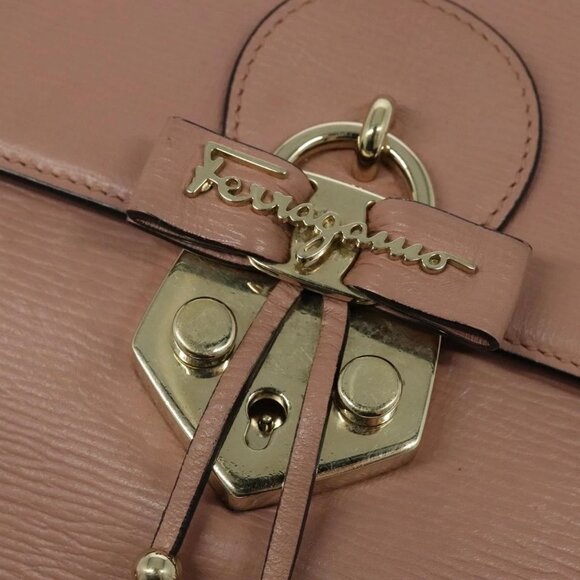 Salvatore Ferragamo Vala Hand Bag Leather 2way Pink Gold Auth - Picture 7 of 15